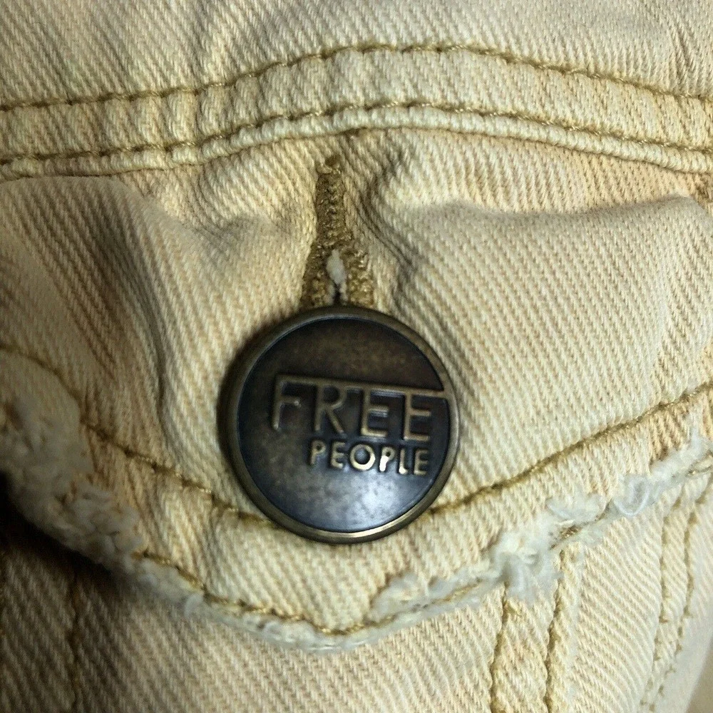 Free‎ People Jacket Womens 4 Pastel Yellow Button Collar Pockets Rumors Denim